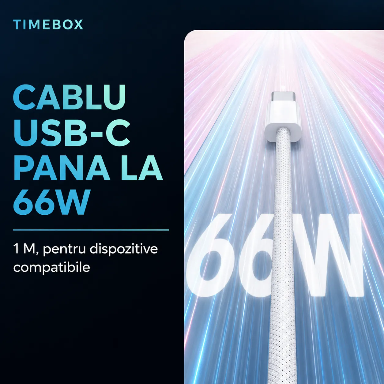 Timebox 120W pachet auto Type-C USB-C 1m alb