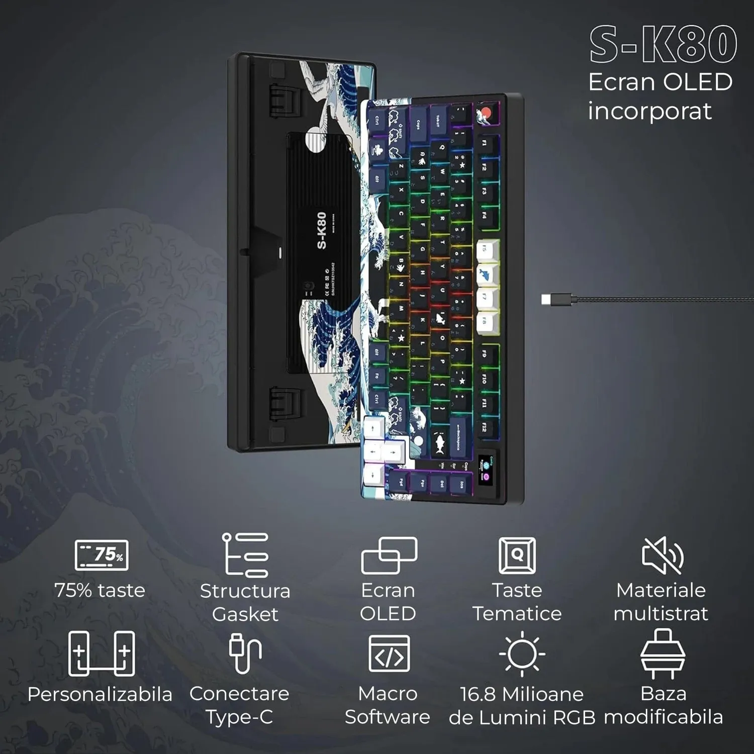 Timebox Set Gaming Tastatura 75% + Mouse Wireless Negru RGB