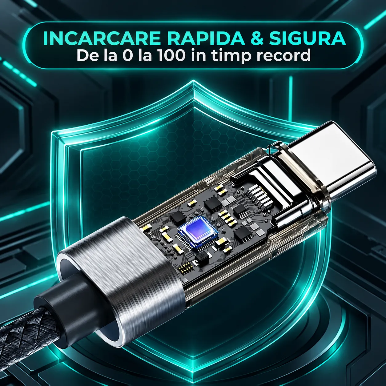 Timebox Cablu USB-Type-C 66W 1,8m Gri Display