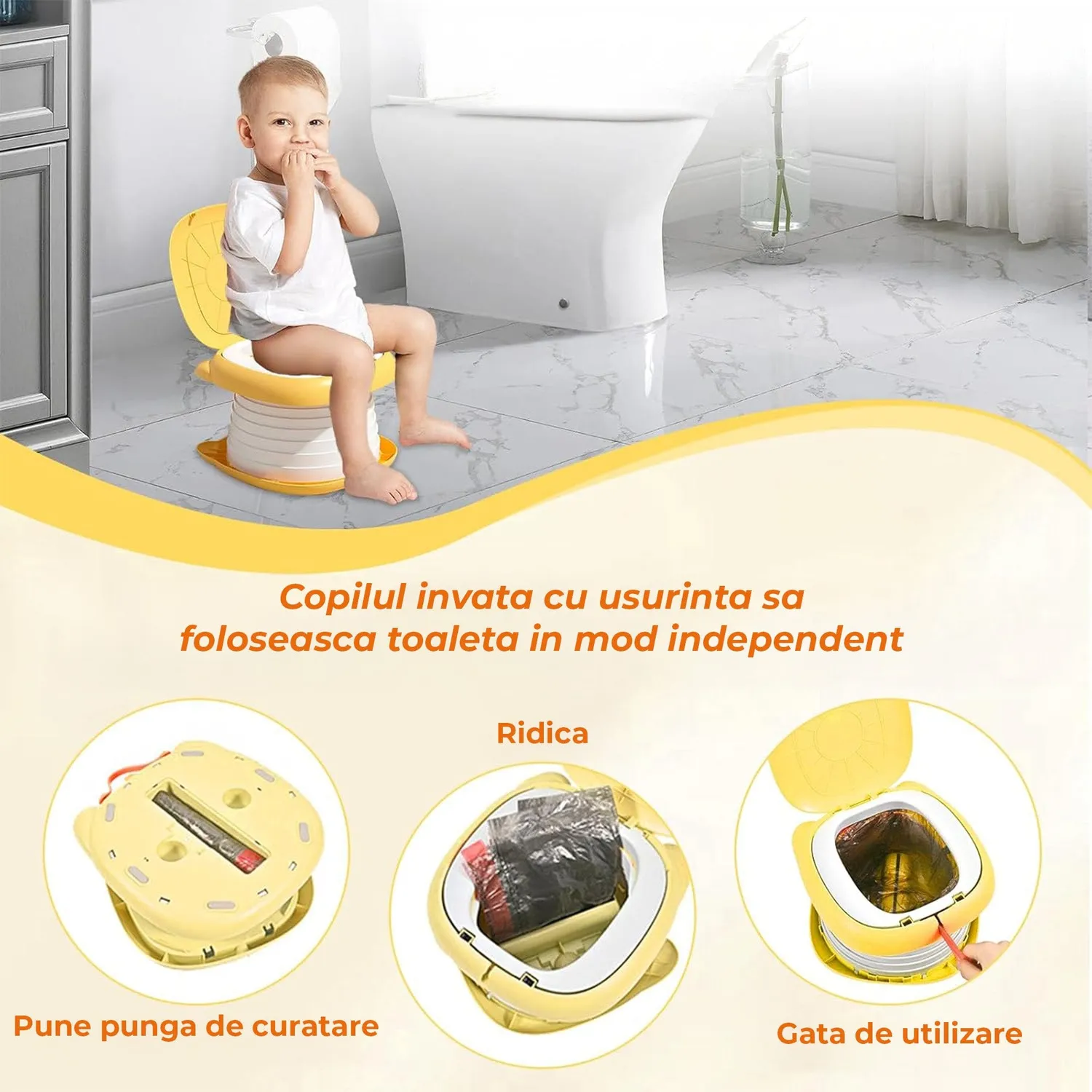 Timebox WC toaleta portabila copii galben pliabila