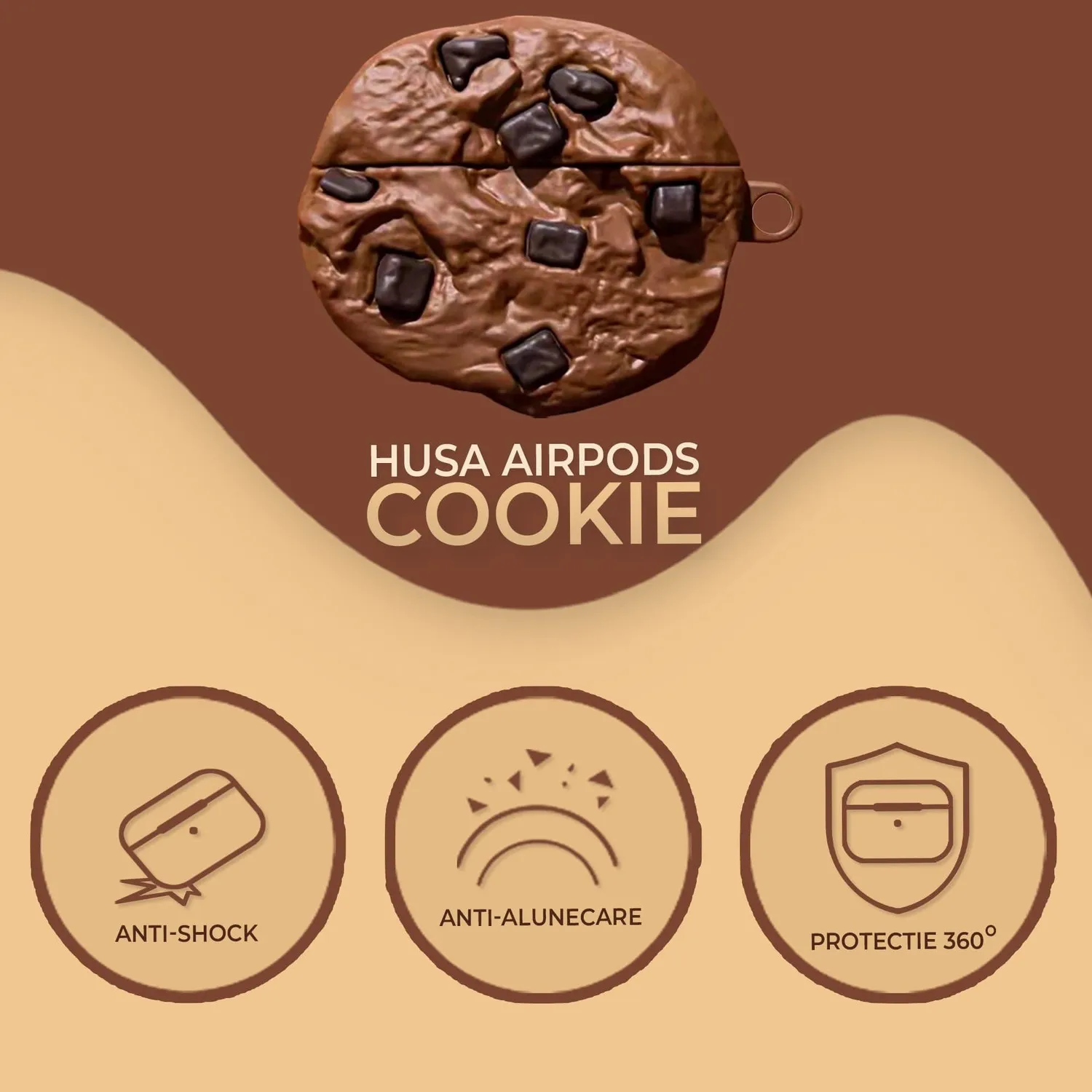 Timebox Cookie husa AirPods 3 maro anti-soc