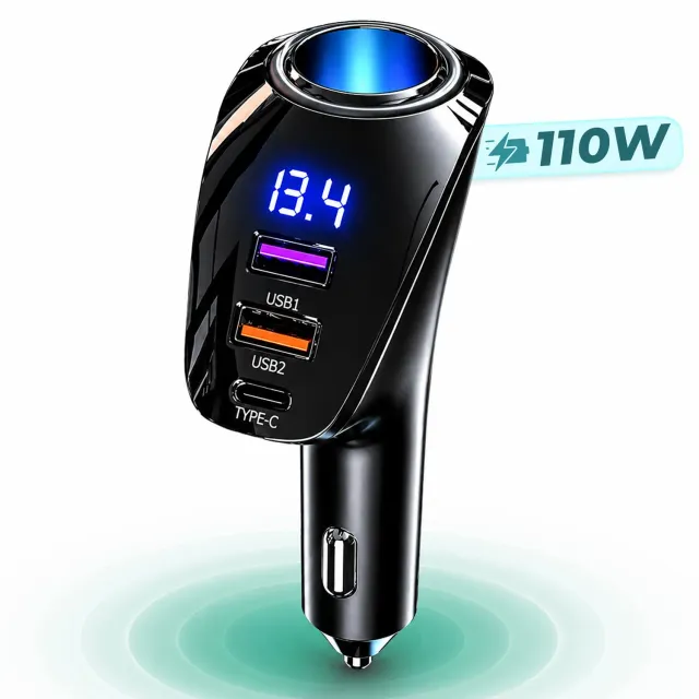 Timebox 110W Adaptor Priza Auto 4 in 1 Negru Display