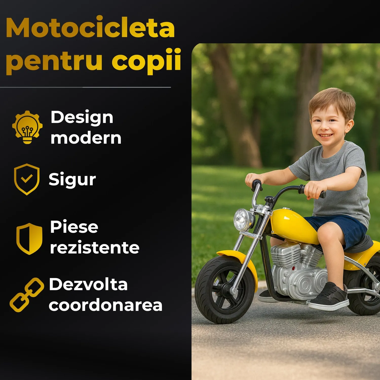 Timebox Harley motocicleta electrica copii galbena 3-8 ani