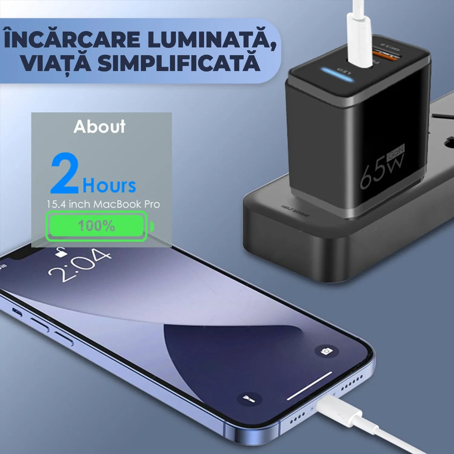 Timebox incarcator retea 65W 2 porturi Type-C negru