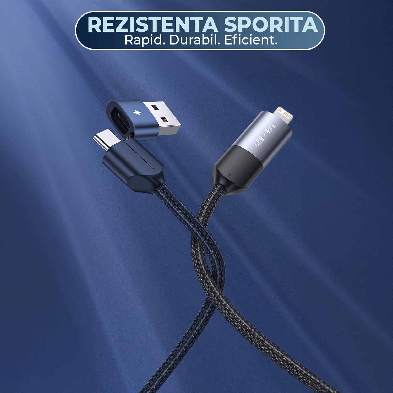 Timebox Cablu 4 în 1 60W Negru 1m USB-C Lightning