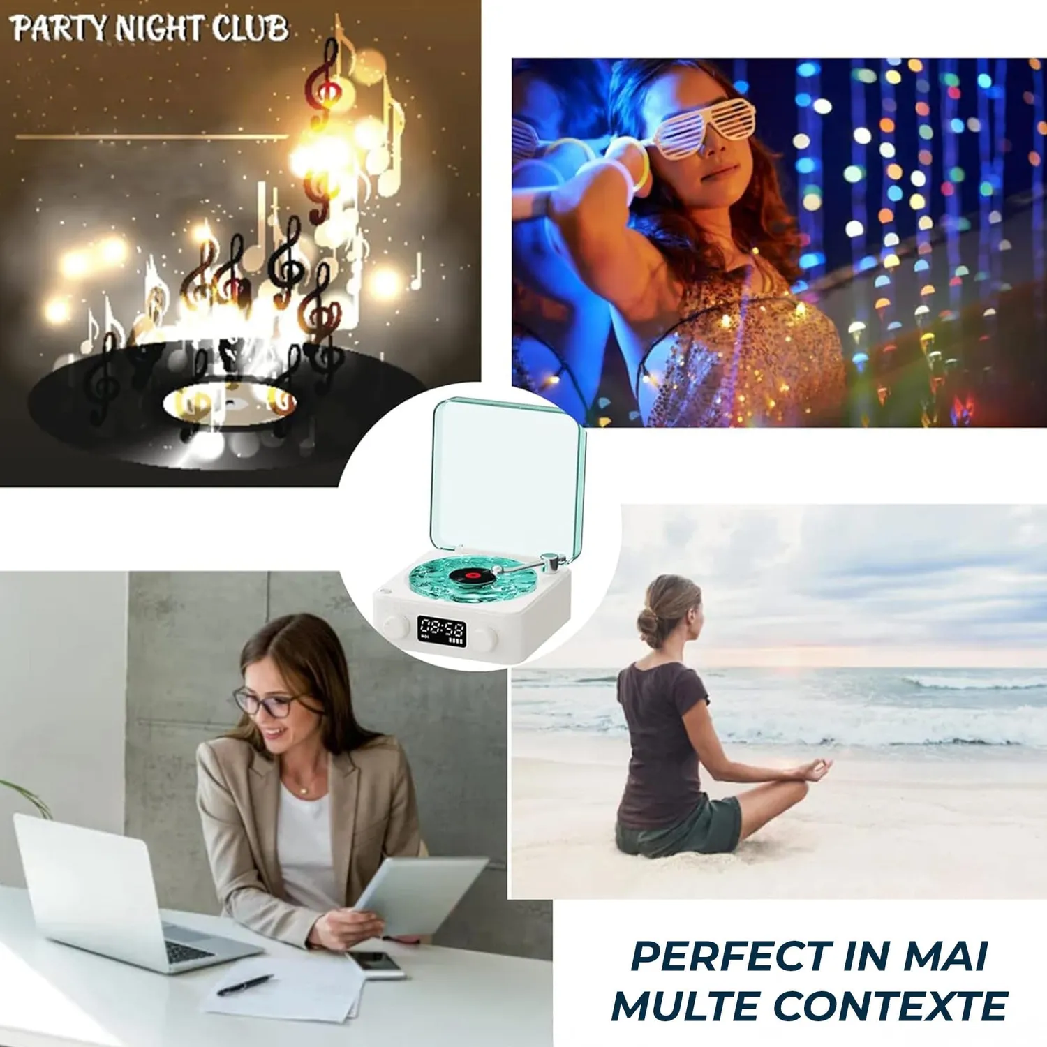 Timebox boxa portabila Vinyl alba Bluetooth ceas proiector
