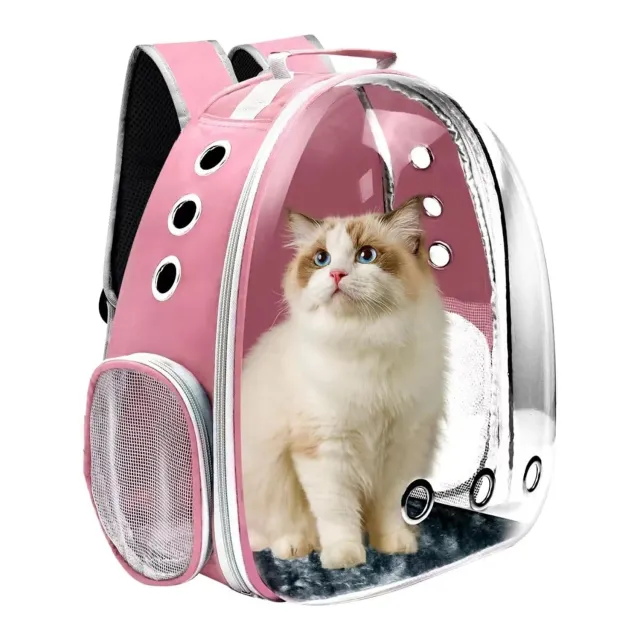 Rucsac pisici Timebox transparent roz ventilatie