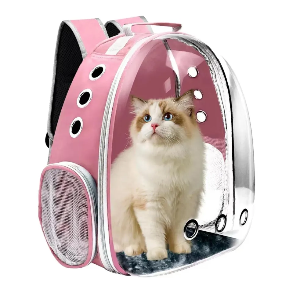Rucsac pisici Timebox transparent roz ventilatie