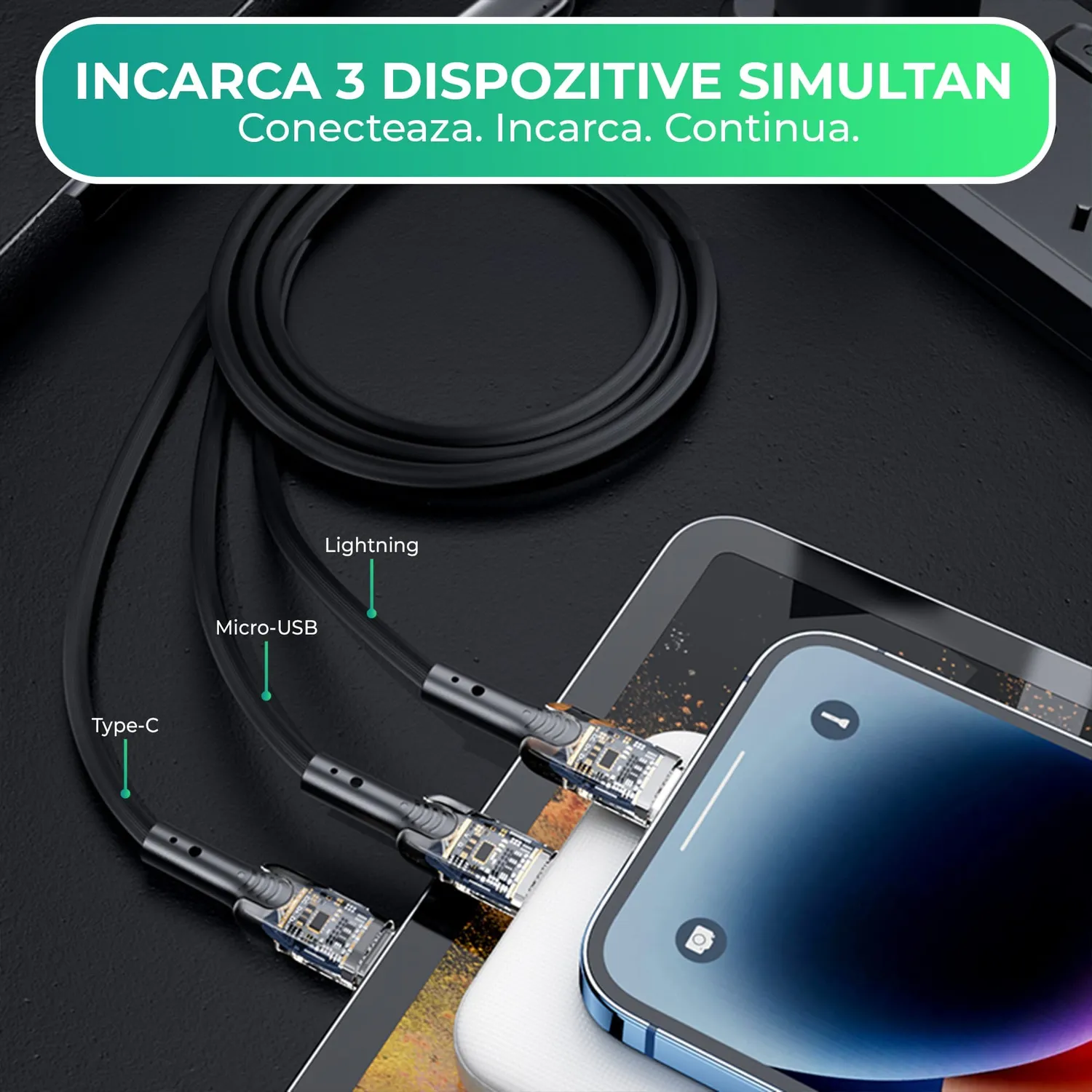 Timebox 3 in 1 36W Cablu Incarcare 1,2m Negru Transparent