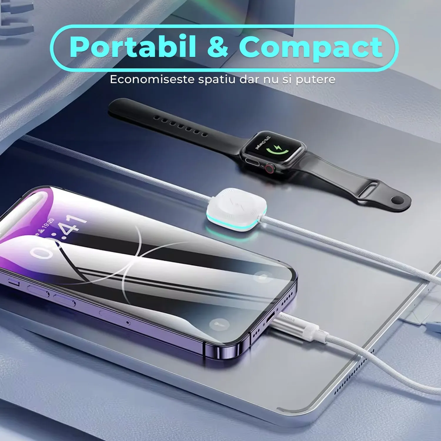 Timebox 2 în 1 cablu încărcare USB-C 1,2m alb