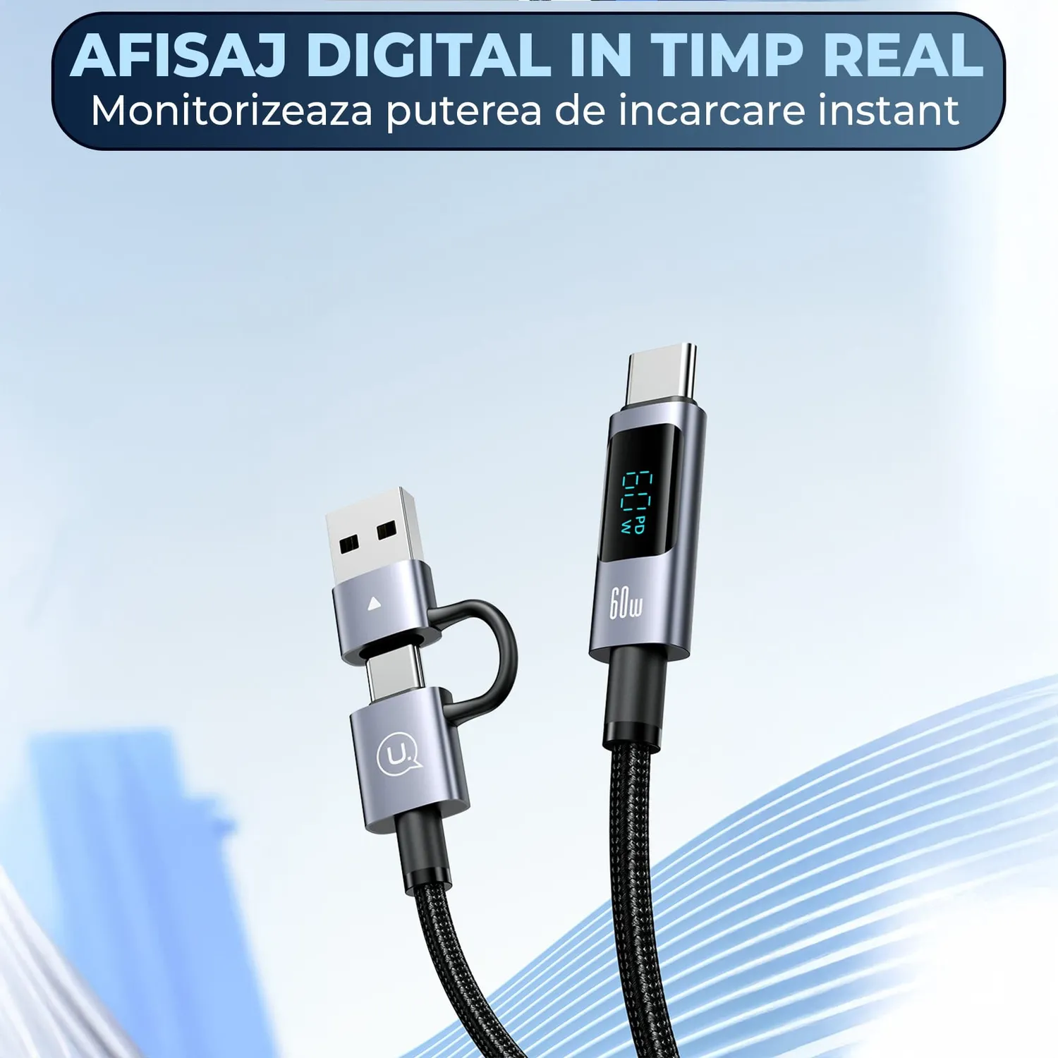 Timebox cablu 5 in 1 60W 1,2m gri 480 Mbps