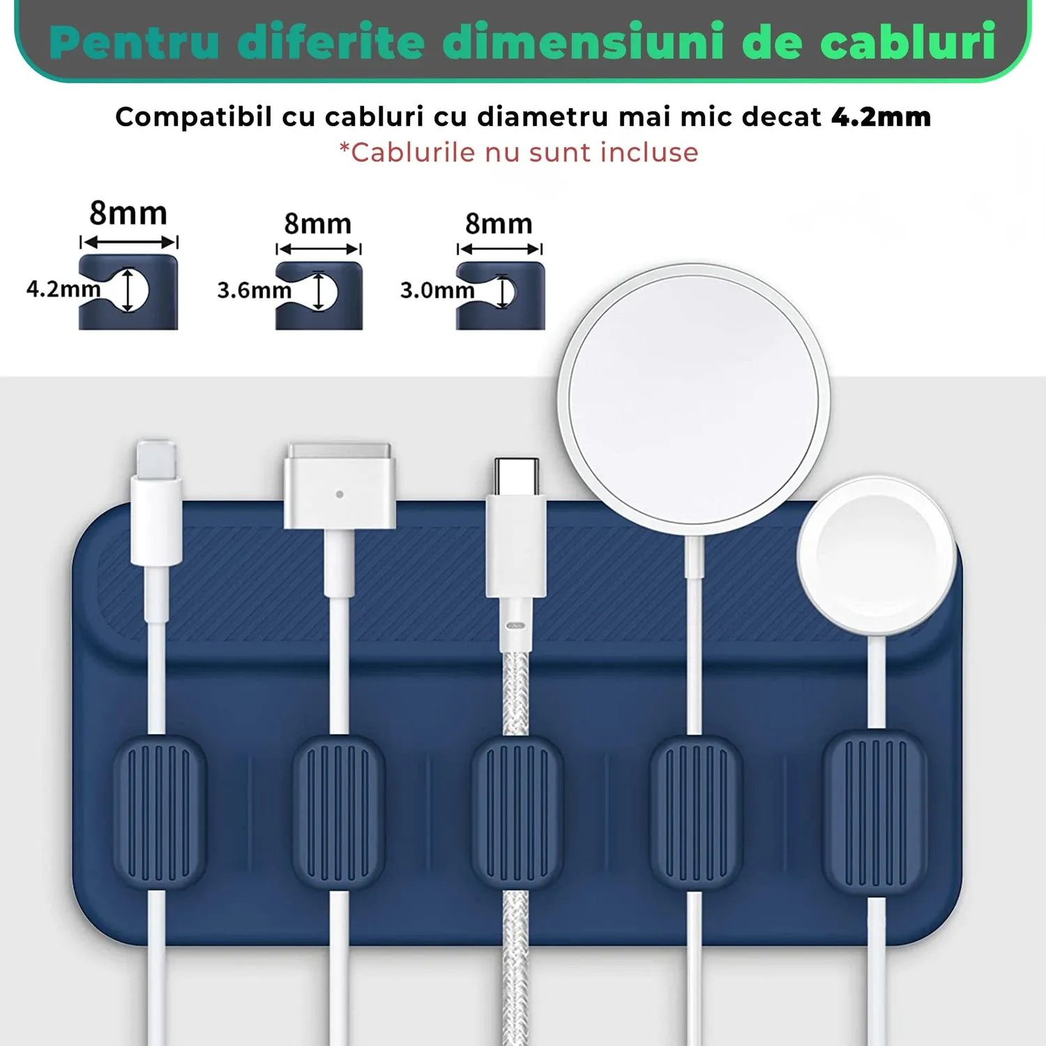 Timebox organizator cabluri magnetic 5 locuri albastru silicon