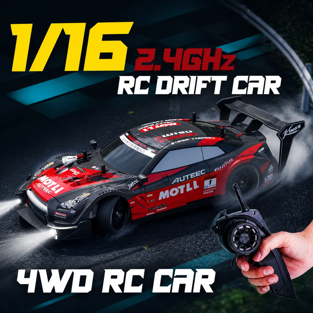 Timebox Masina RC Drift 1:16 4x4 30km/h Negru-Rosu
