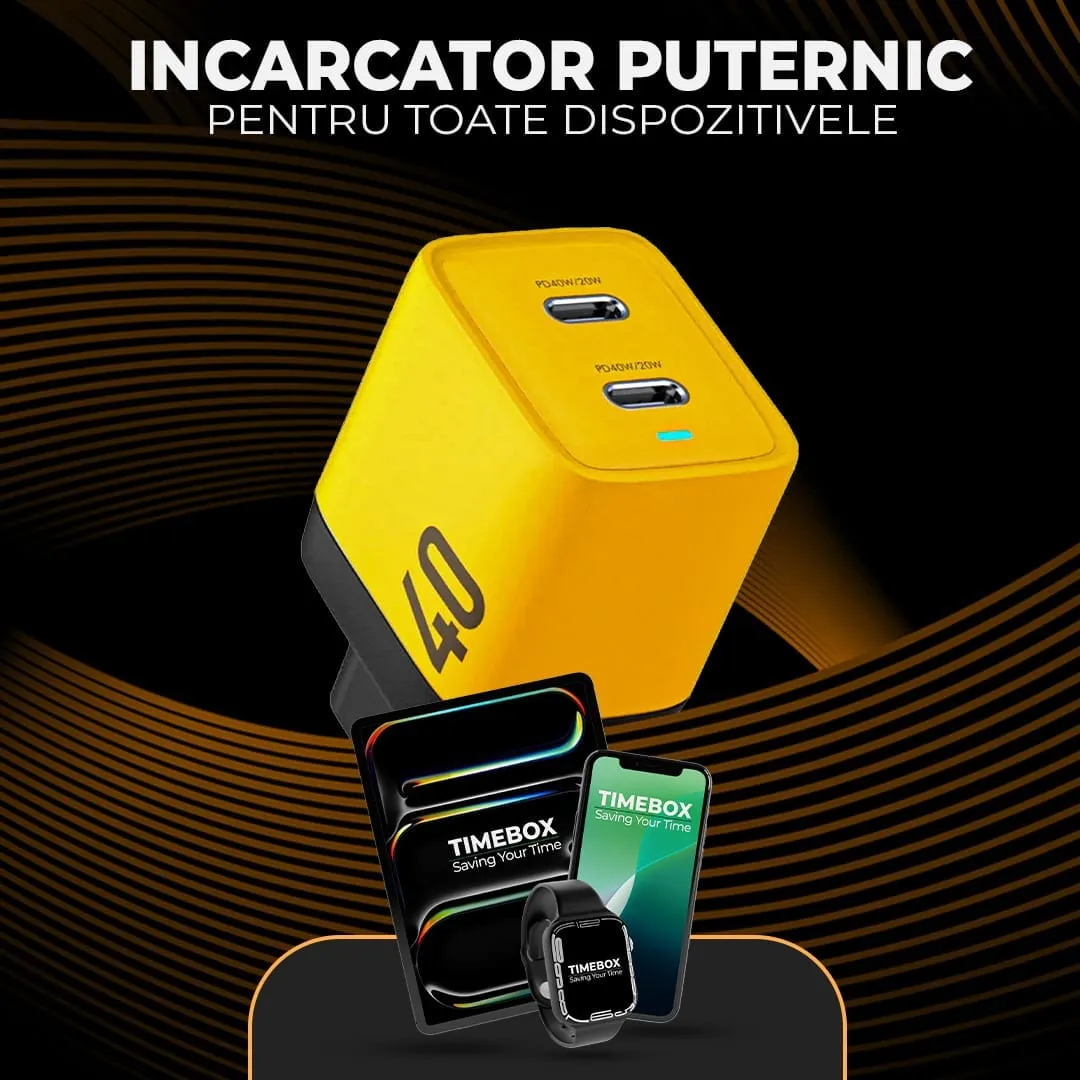 Timebox 40W incarcator retea 2x Type-C galben LED