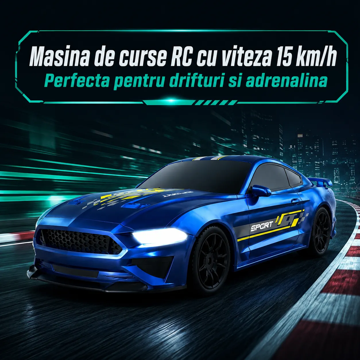 Masina RC drift Timebox 1:43 4WD albastra lumini