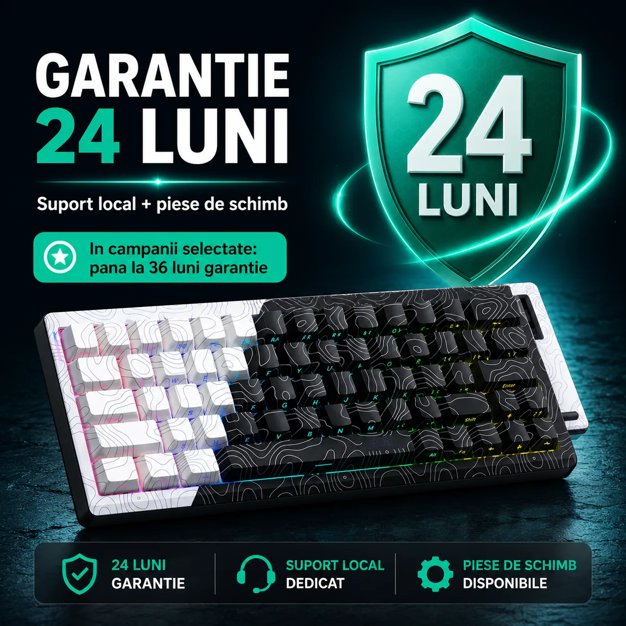 Timebox 60% Tastatură mecanică wireless alb hot-swap RGB
