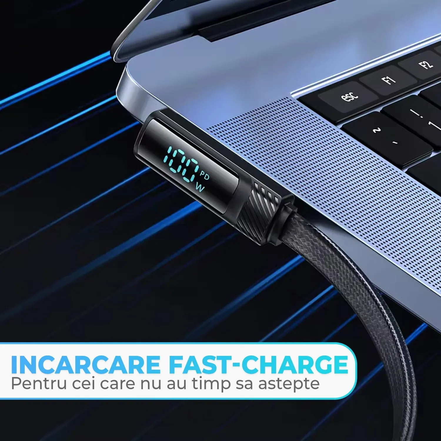 Timebox 100W cablu USB-C negru 2m 90° LED
