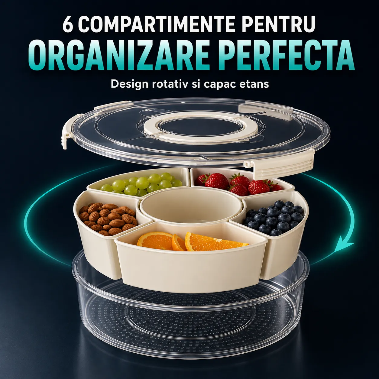 Timebox Cutie Alimentară Rotundă 6 Compartimente Bej