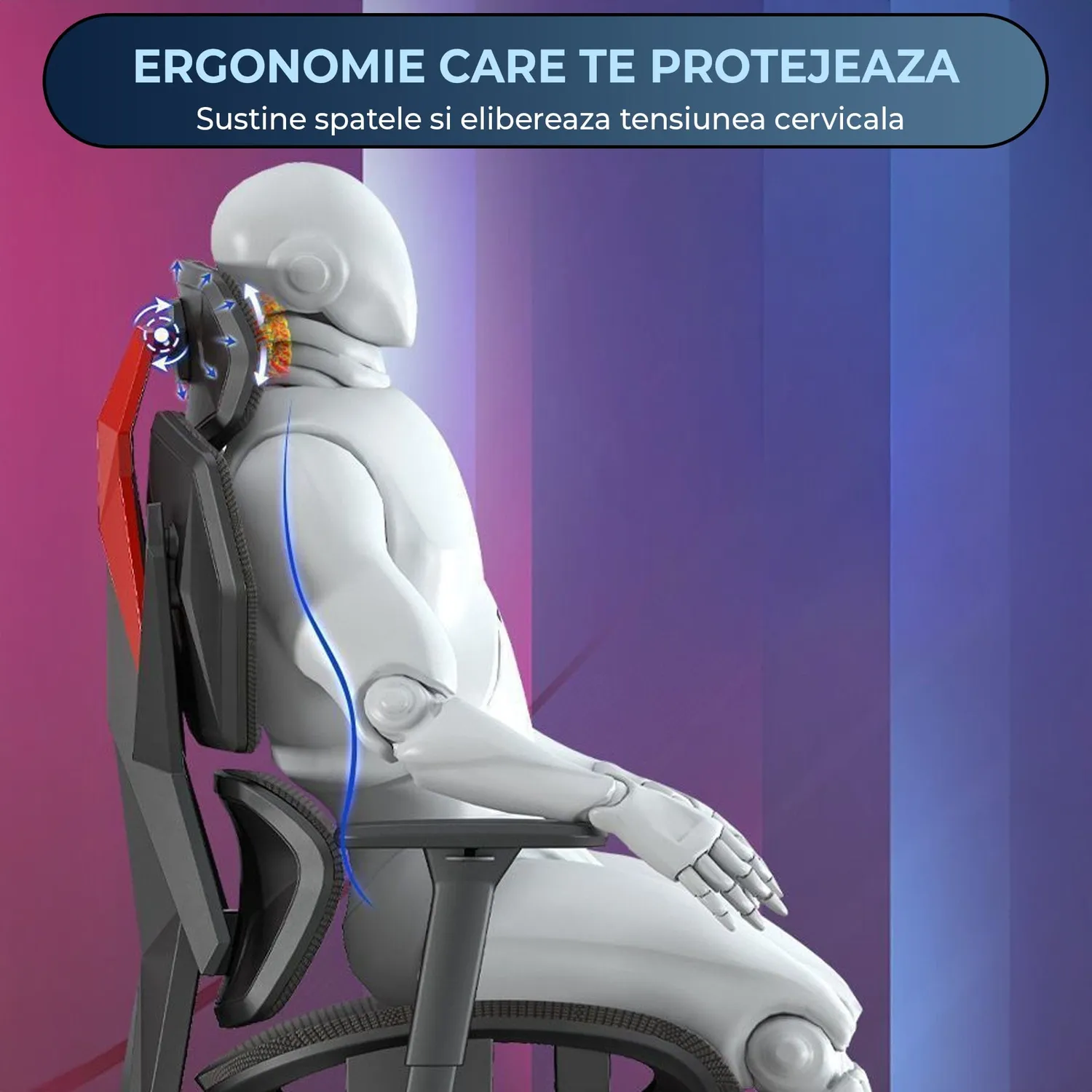 Timebox Ergonomic scaun gaming negru plasa respirabila