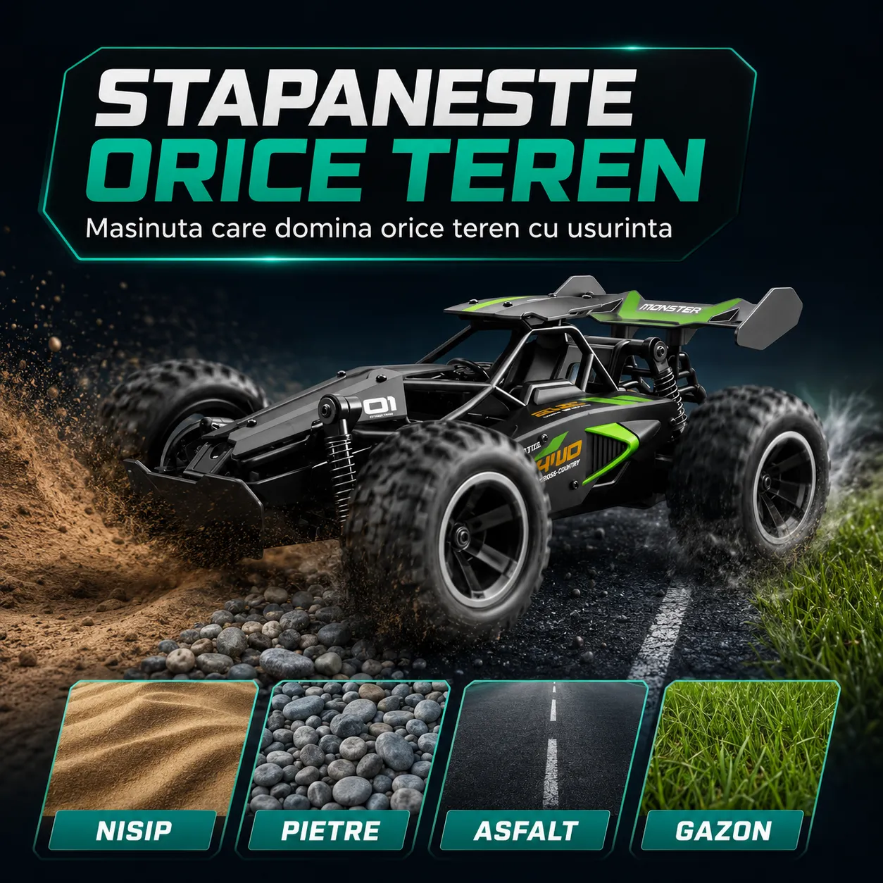 Timebox Mașină RC Monster Truck 1:18 Negru/Verde