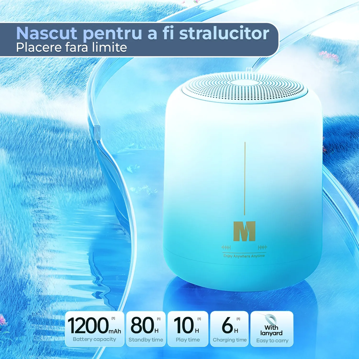 Boxa portabila Timebox Bluetooth RGB albastra 360