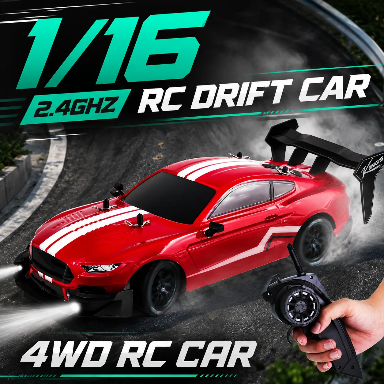 Masina RC Timebox 1:16 4x4 30km/h rosie LED