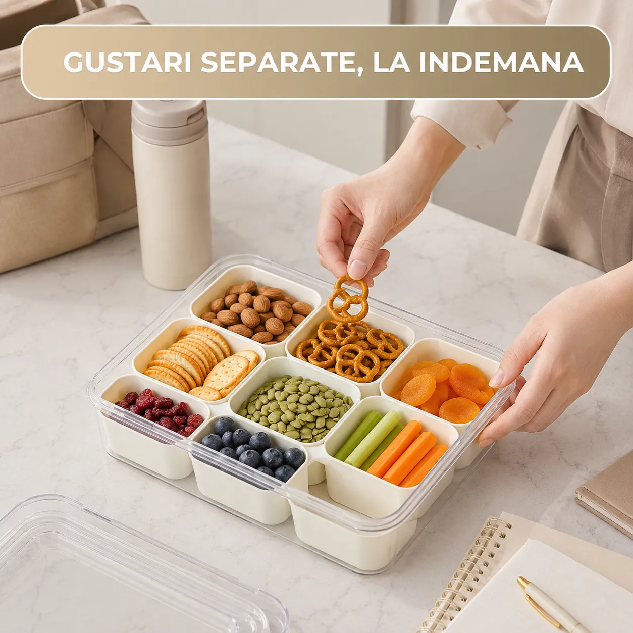 Timebox cutie pranz 8 compartimente bej 800-1000ml etansa