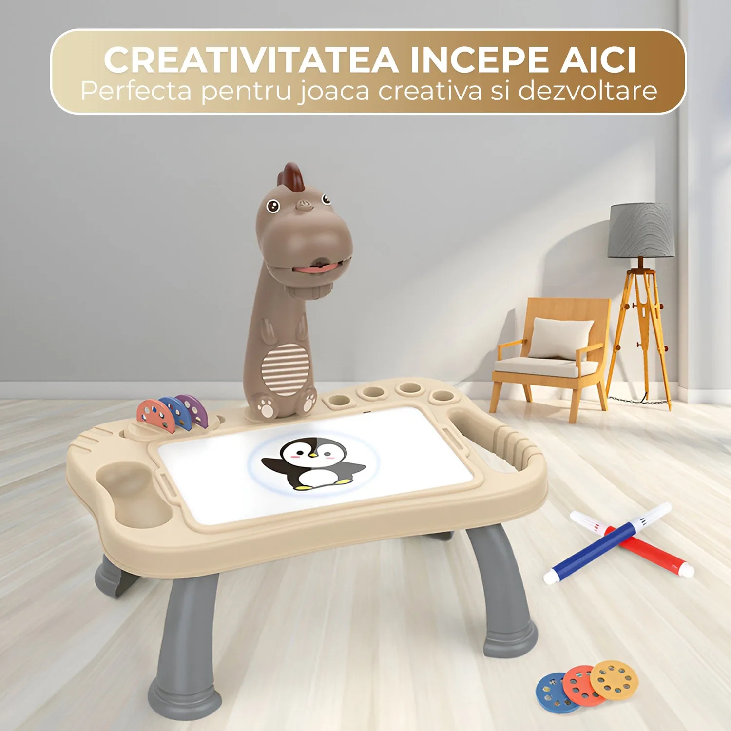 Timebox Dinozaur măsuță desen copii albă compactă