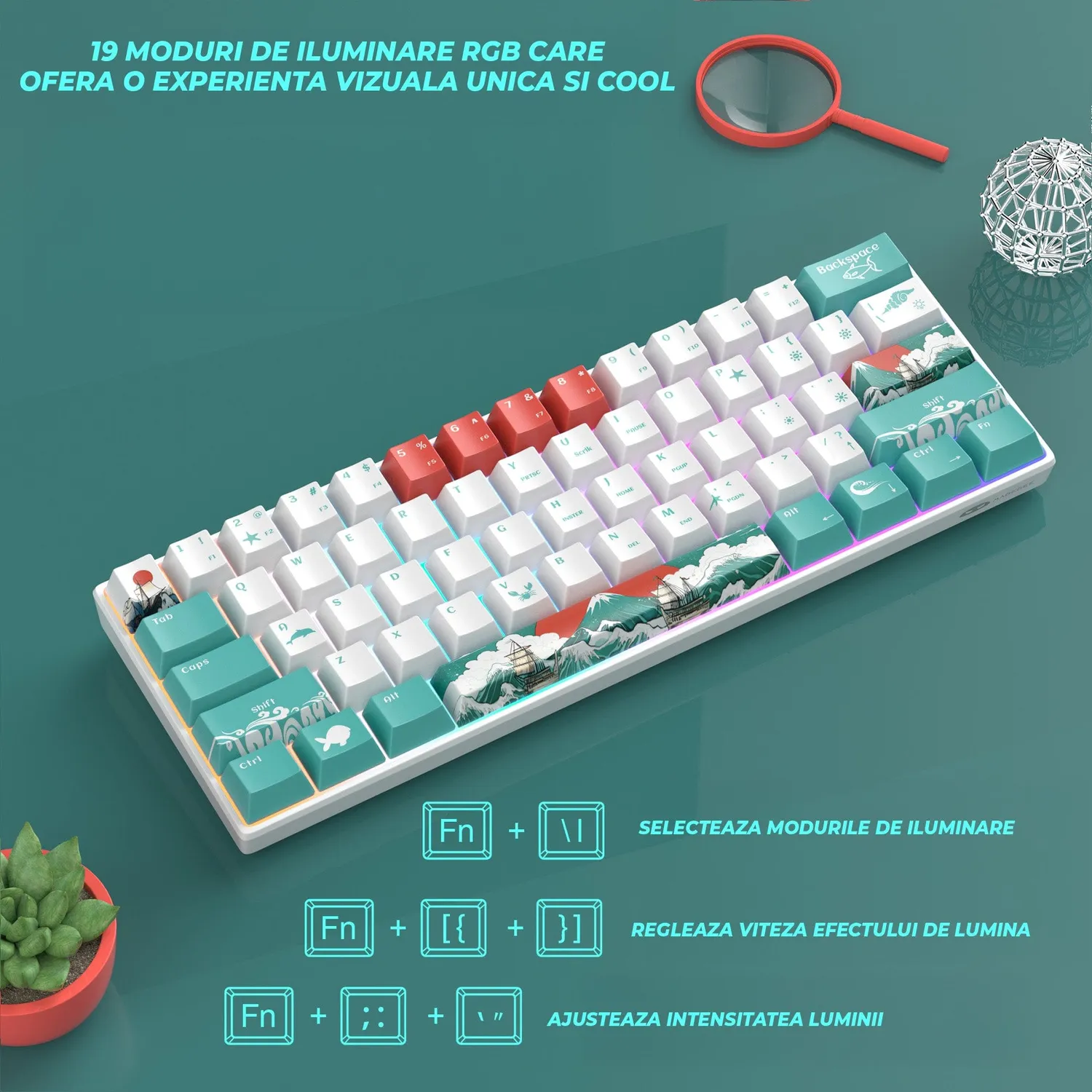 Timebox 60% tastatură mecanică coral RGB hot-swap silențioasă
