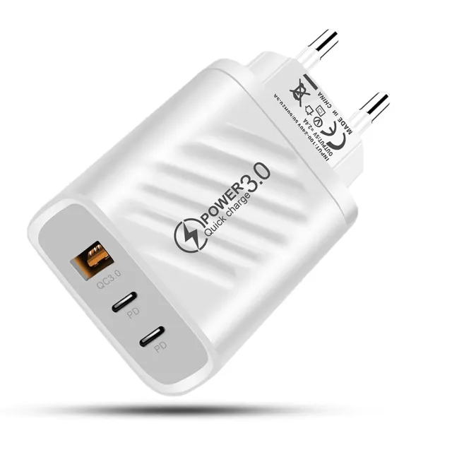 Timebox Incarcator Retea 20W 3 Porturi Alb Fast Charge LED