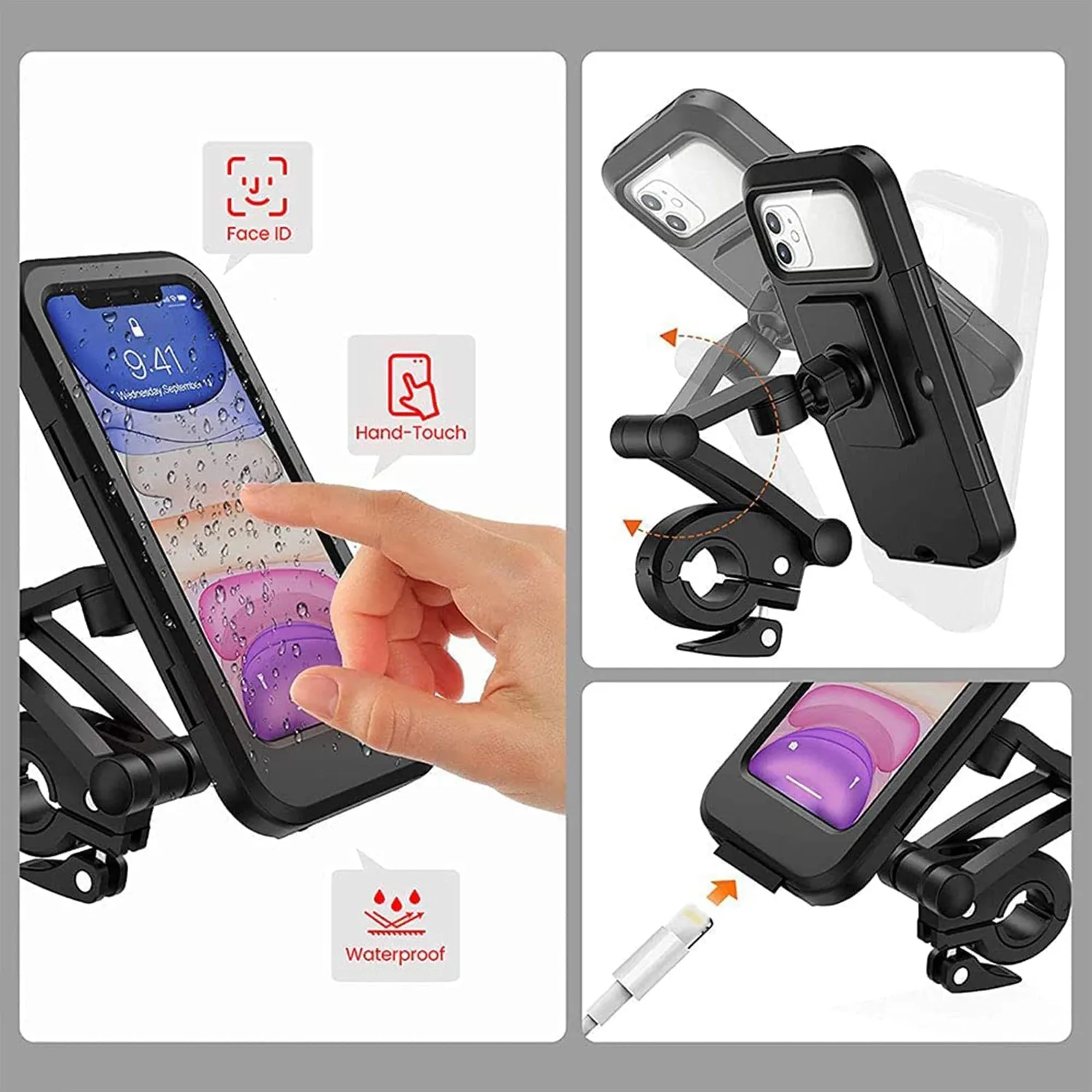Timebox suport telefon bicicleta 360 grade negru cu touchscreen