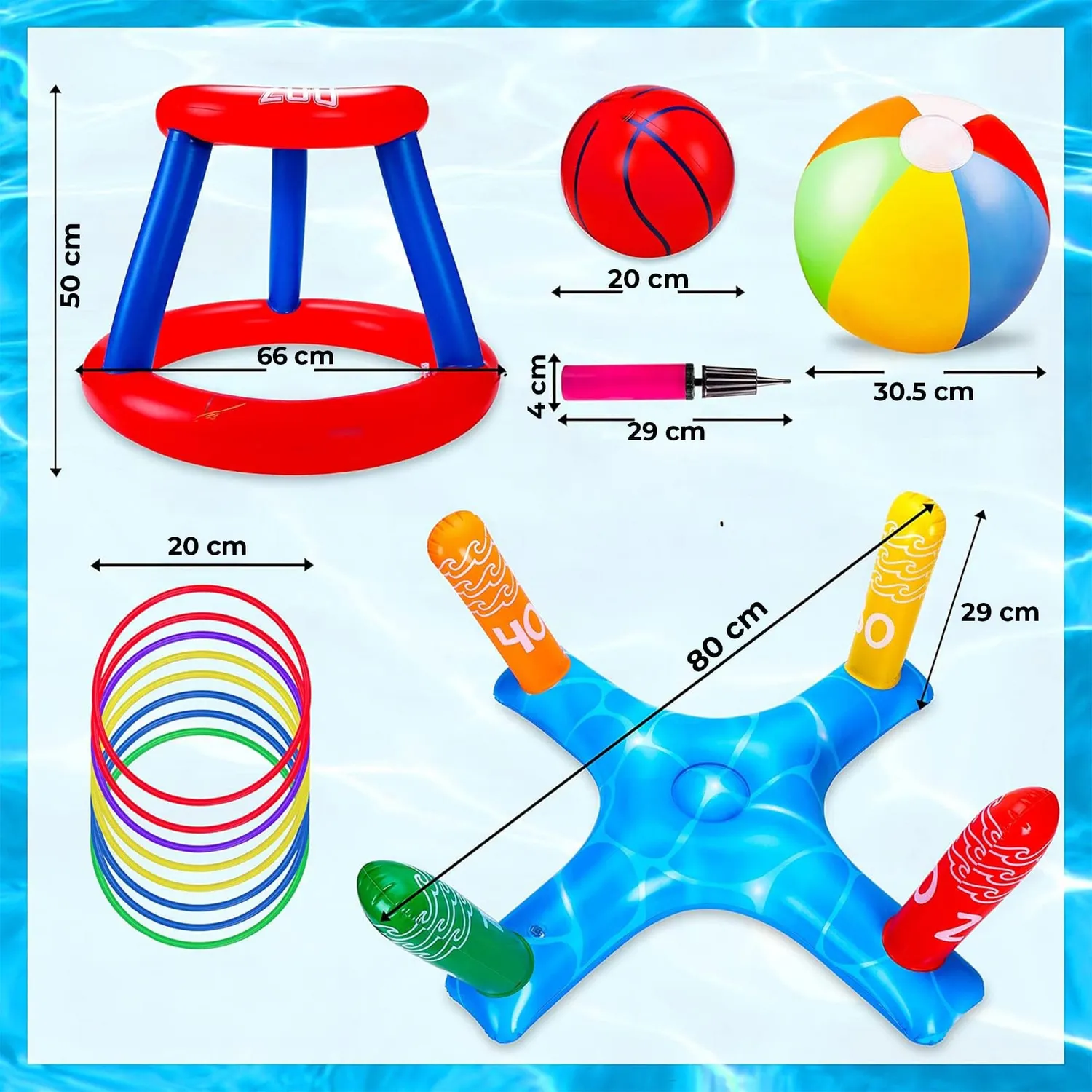 Timebox Set 3 în 1 Jocuri Gonflabile Piscină Multicolor 6 Piese