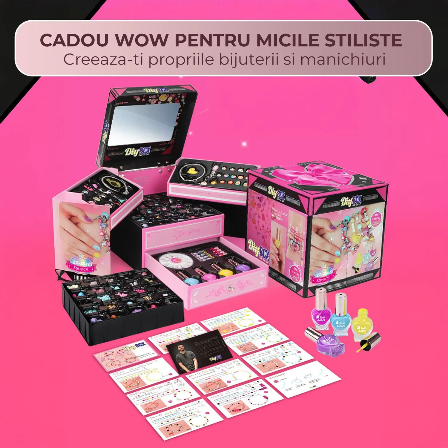 Timebox Set Bijuterii DIY 520 Piese Roz Fete
