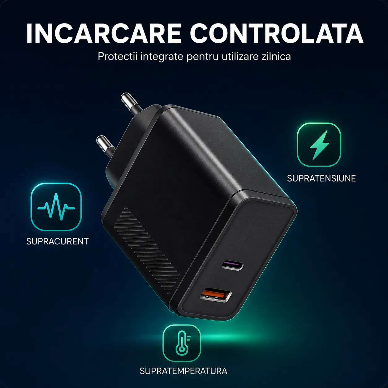 Timebox Incarcator Retea 2 Porturi 50W Negru