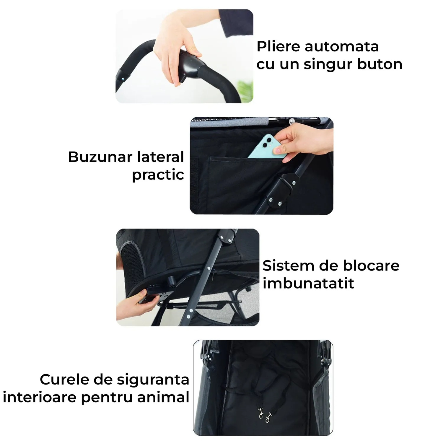 Timebox Carucior Animale Pliabil Gri Cos detasabil