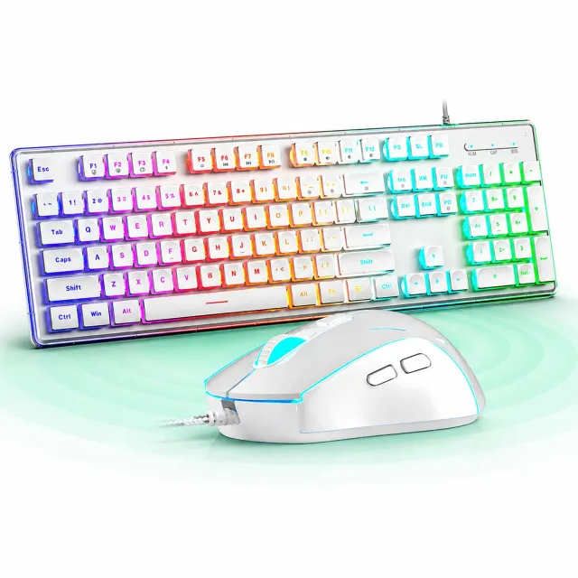 Timebox Kit tastatura mouse gaming RGB alb 104 taste