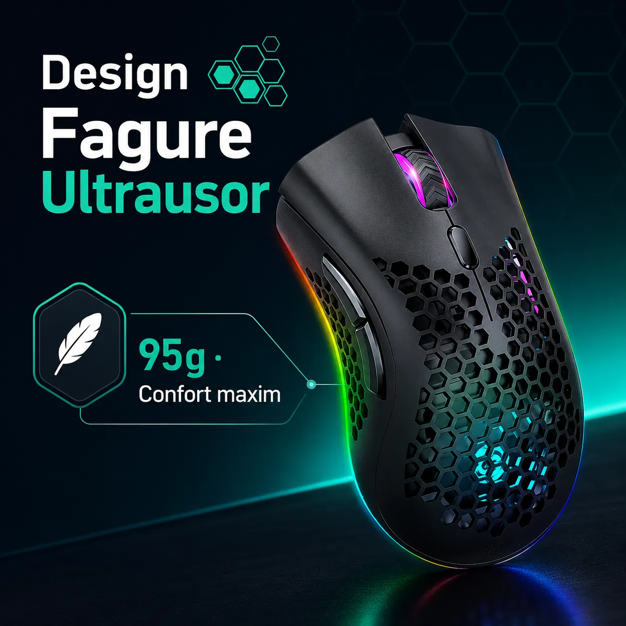 Timebox mouse gaming wireless 95g RGB negru FastCharge