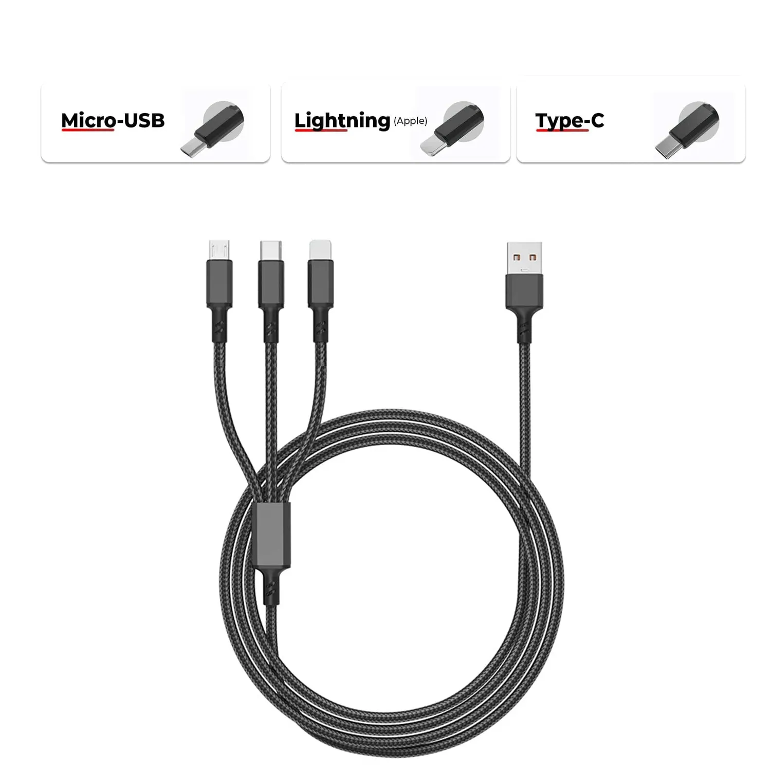 Timebox cablu date 3 in 1 40W 1,2m negru QC3.0