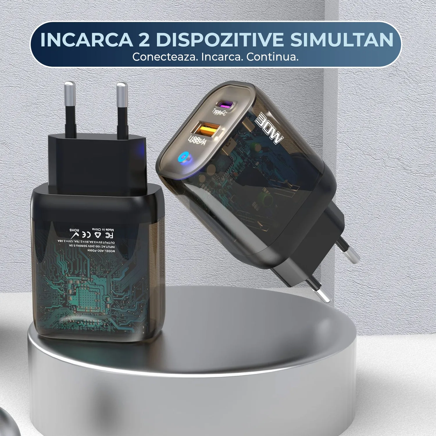 Timebox Incarcator Retea 30W Transparent USB