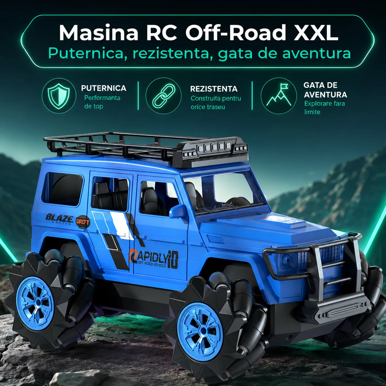 Timebox 4x4 masina cu telecomanda albastra 2 acumulatori