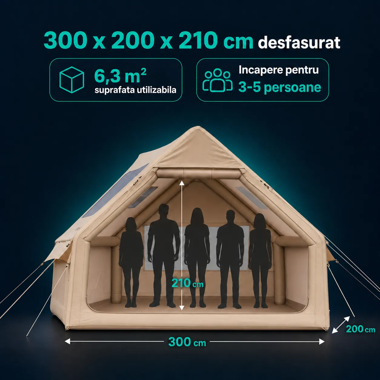Timebox cort gonflabil 3-5 persoane 300x200cm impermeabil