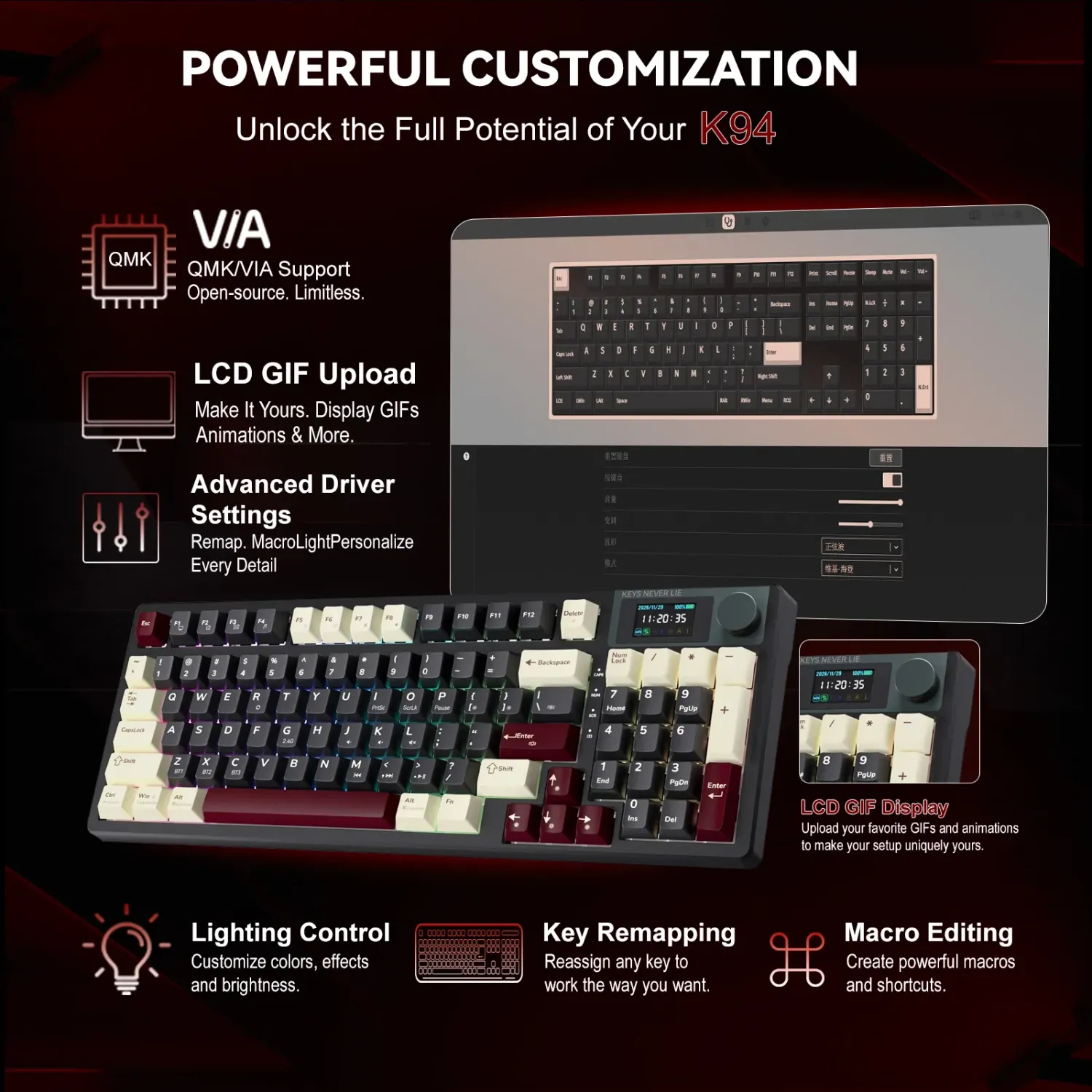 Kemove K94 tastatura mecanica wireless RGB tri-mode