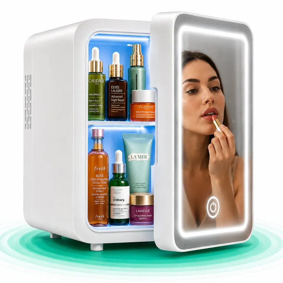 Timebox Mini Frigider Cosmetice 4L cu Oglinda LED Alb