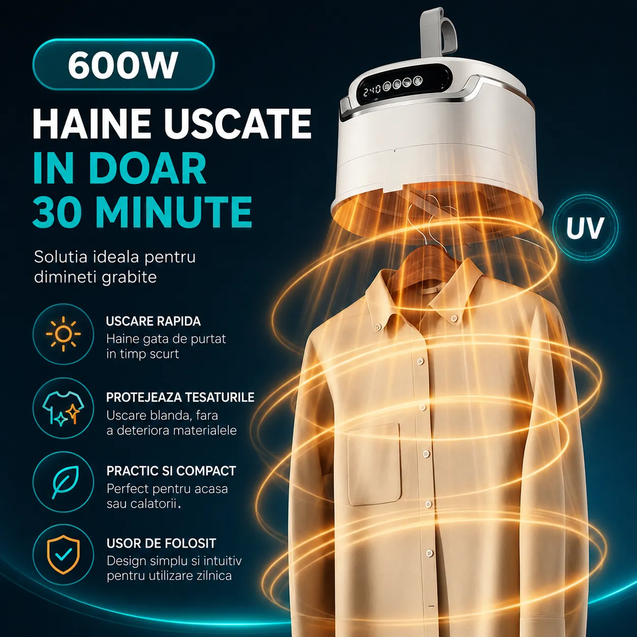 Timebox Uscator Haine Pliabil cu Sterilizare UV