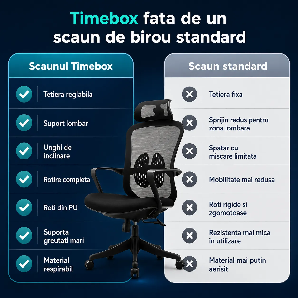Timebox Scaun Ergonomic 135° Mesh Negru reglabil