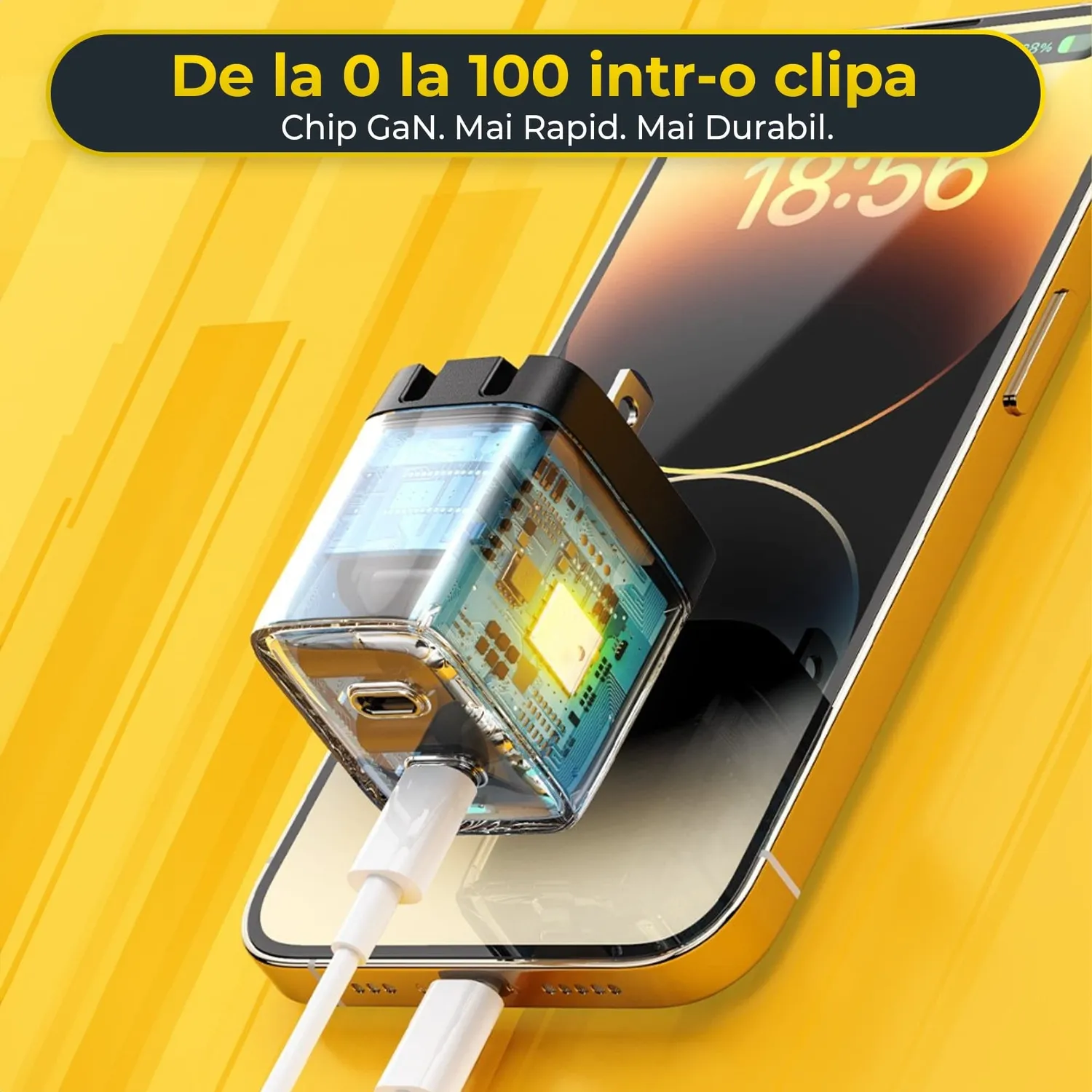 Timebox 40W incarcator retea 2x Type-C galben LED