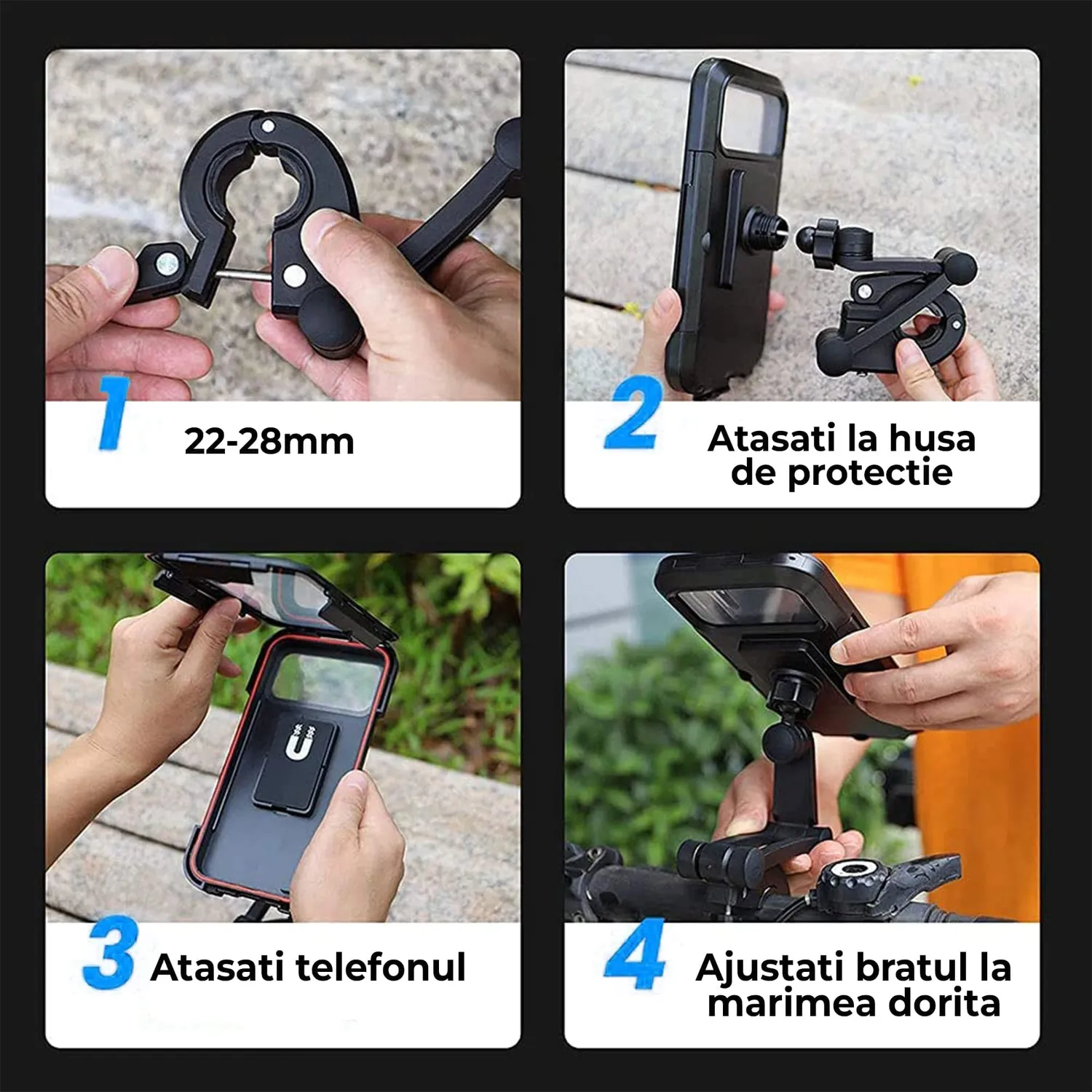 Timebox suport telefon bicicleta 360 grade negru cu touchscreen