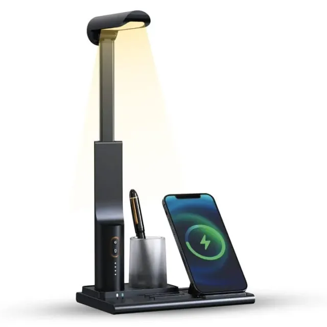 Lampa birou LED Timebox 15W wireless neagra USB