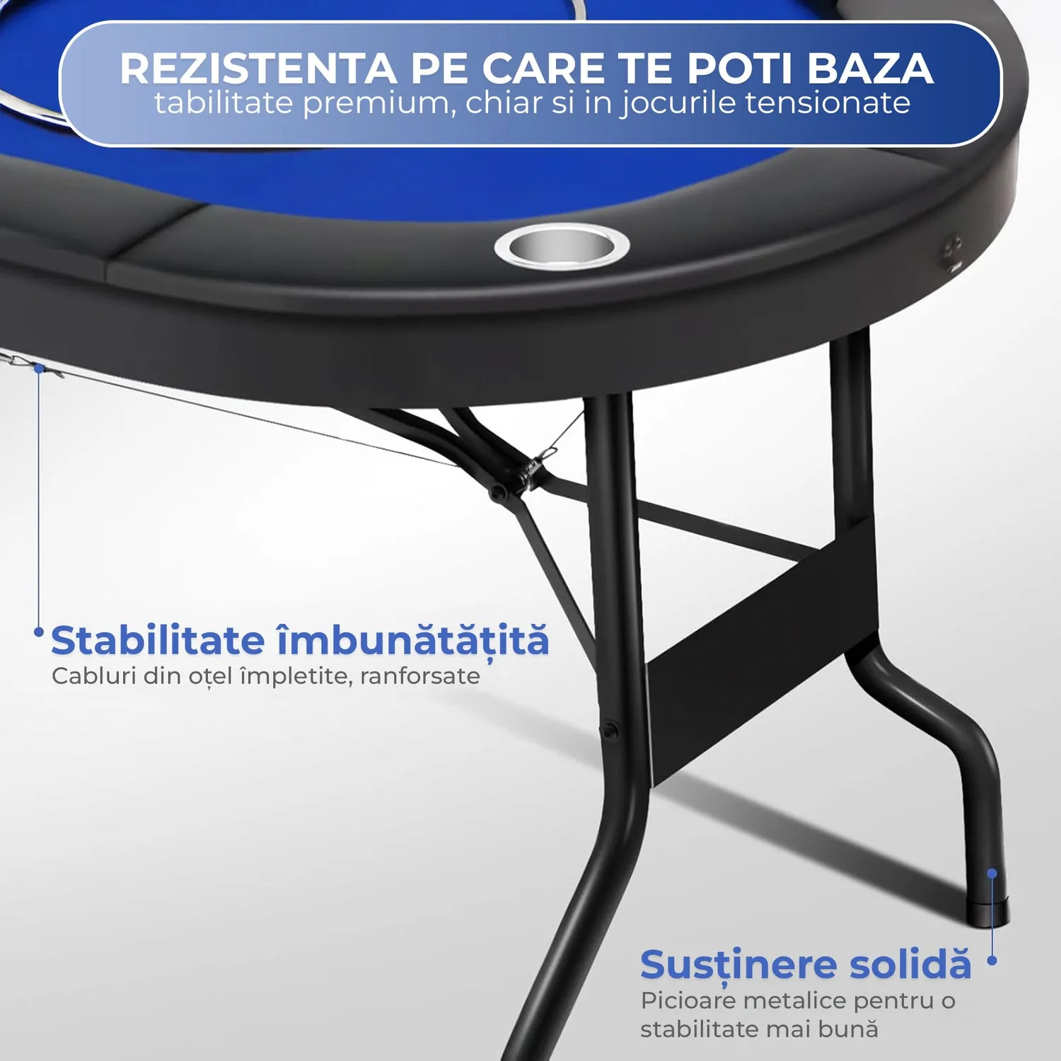 Timebox Masa Poker Pliabila 8 Jucatori Albastru