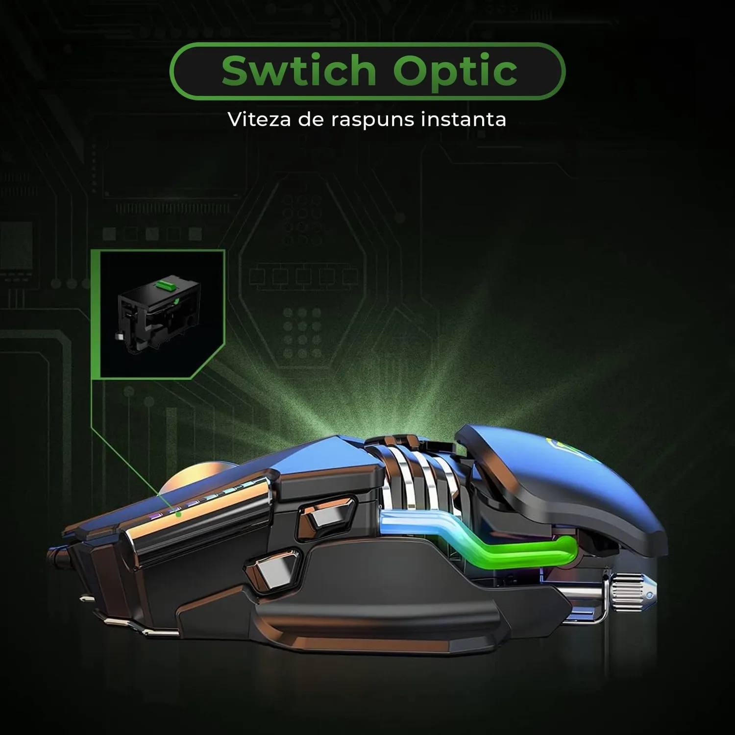 Timebox mouse gaming wireless negru 3200 DPI RGB
